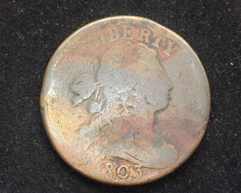 1803 Large Cent Environmental damage on reverse. Draped Bust G - US Coin