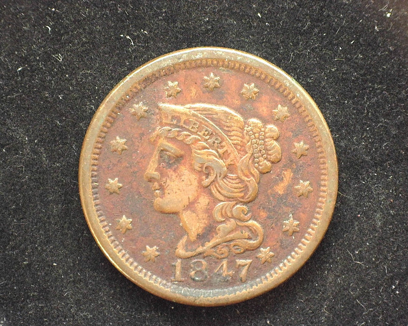 1847 Large Cent Coronet Slight environmental damage XF - US Coin