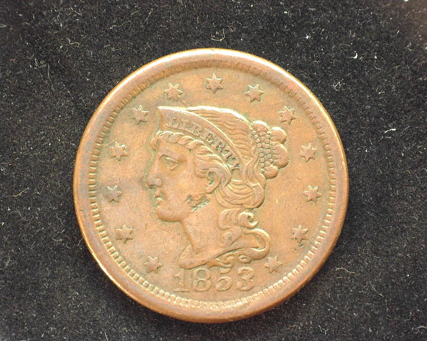 1853 Large Cent Coronet Small hit in cheek. XF - US Coin