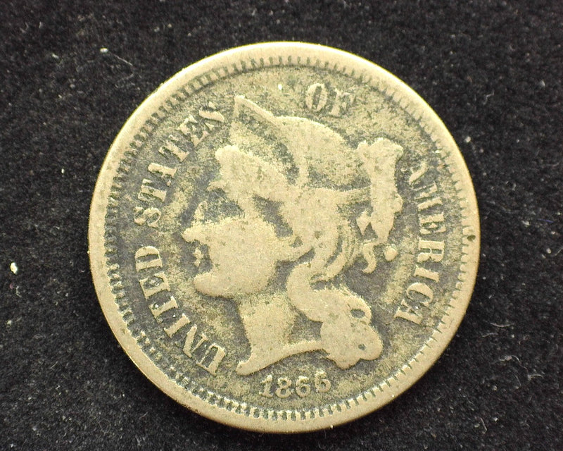 1866 Three Cent Nickel VG - US Coin