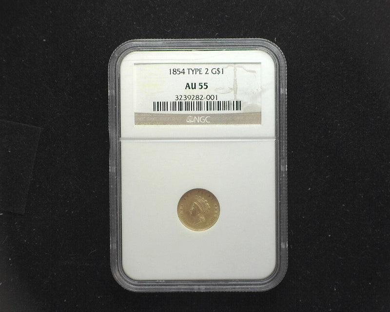 1854 Type 2 $1.00 Gold Coin NGC AU55 - US Coin