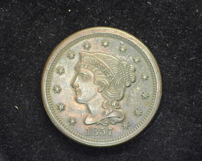 1857 Small date Braided Hair Large Cent AU-58 - US Coin