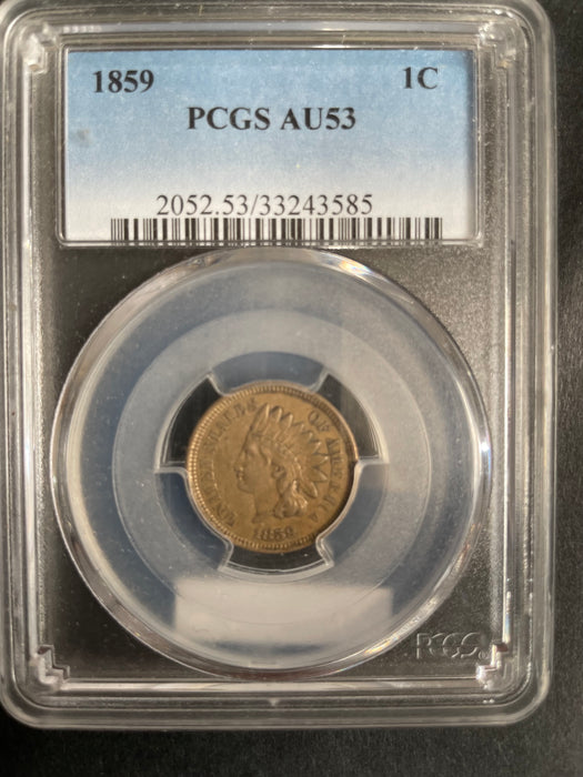 1859 Indian Head Penny/Cent PCGS AU 53 - US Coin