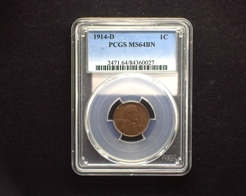 1914 D Lincoln Wheat Cent PCGS MS64BN Beautiful coin with traces of red luster.  - US Coin