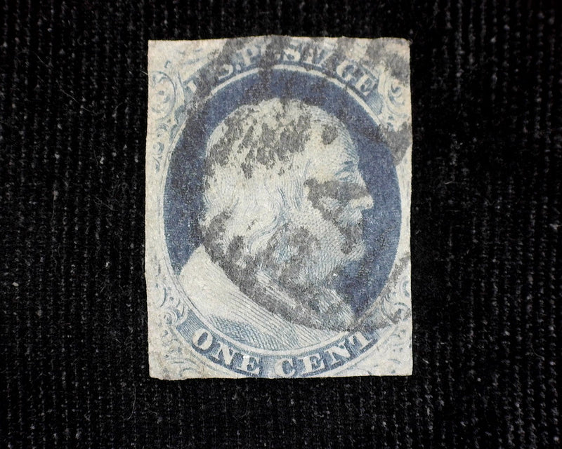 #7 1c Blue. Three margin stamp with small thins. Rich color and nice appearing. F/VF Used - US Stamp