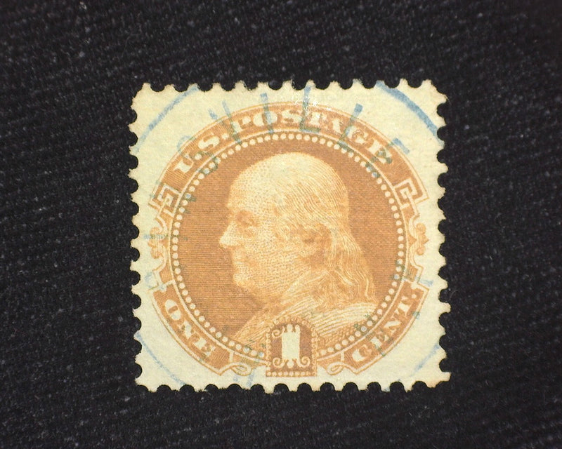 #112 1c 1869 issue Choice stamp with face free town cancel. VF/XF Used - US Stamp