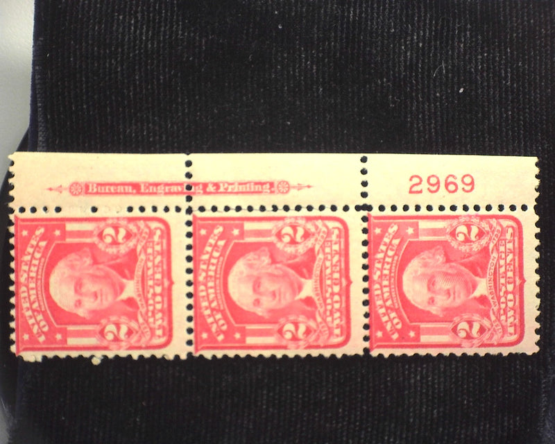 #319 Margin strip of 3, imprint & PL#. Mint F NH - US Stamp