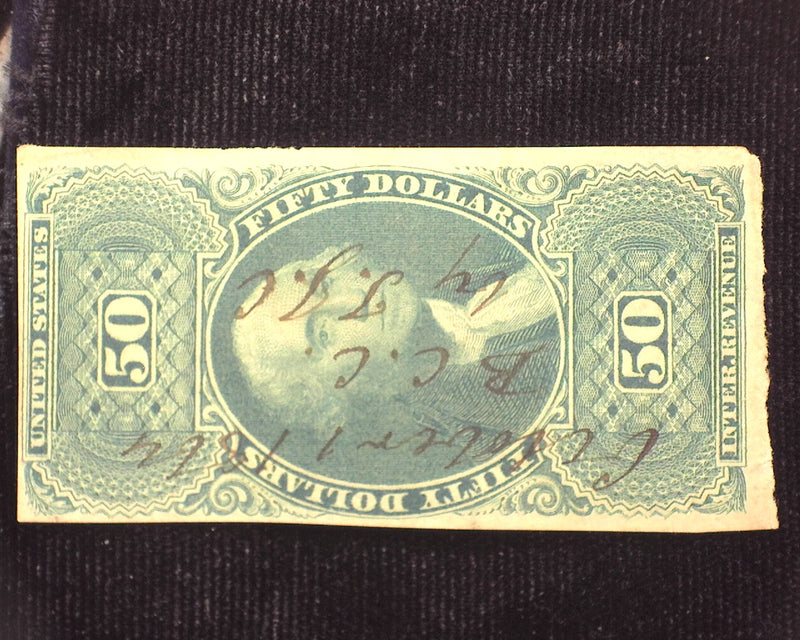 #R101a $50.00 Revenue Upper right corner crease. F/VF Used - US Stamp