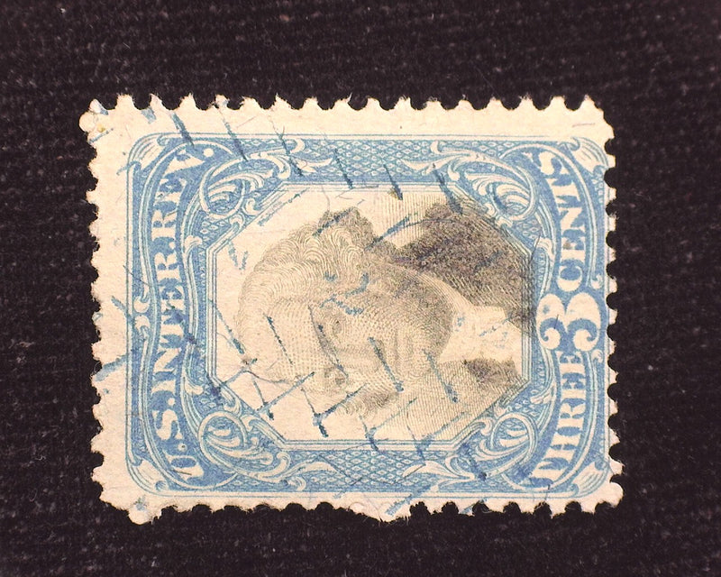 #R105 3c Internal Revenue. Cut cancel. F Used - US Stamp