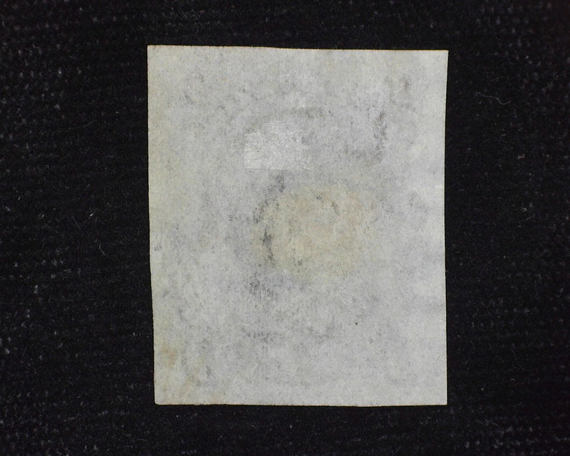 #1 5c Imperforate. "Huge" 4 margin stamp. Pin head thin. Blue Cancel. Vf/Xf Used - US Stamp