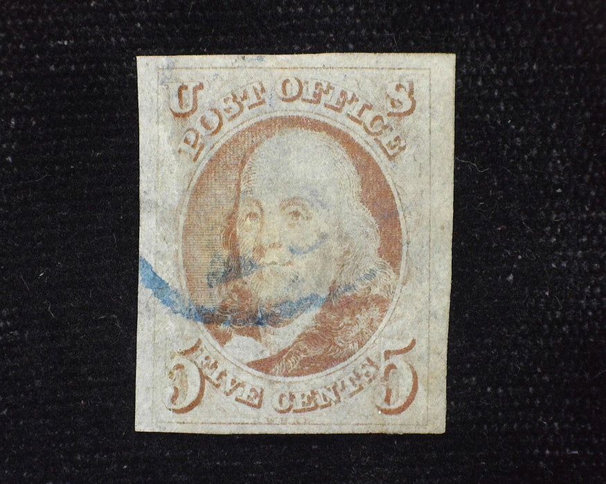 #1 5c Imperforate. "Huge" 4 margin stamp , pin head thin. Blue Cancel, Used Vf/Xf - US Stamp
