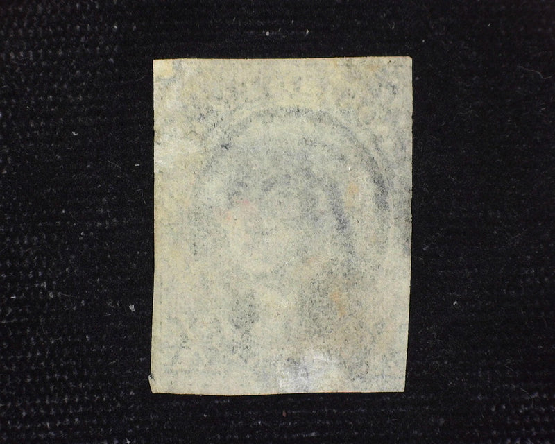 #2 10c Imperforate 3 margin stamp. Filled thins, faint red cancel. Average centering. Used - US Stamp