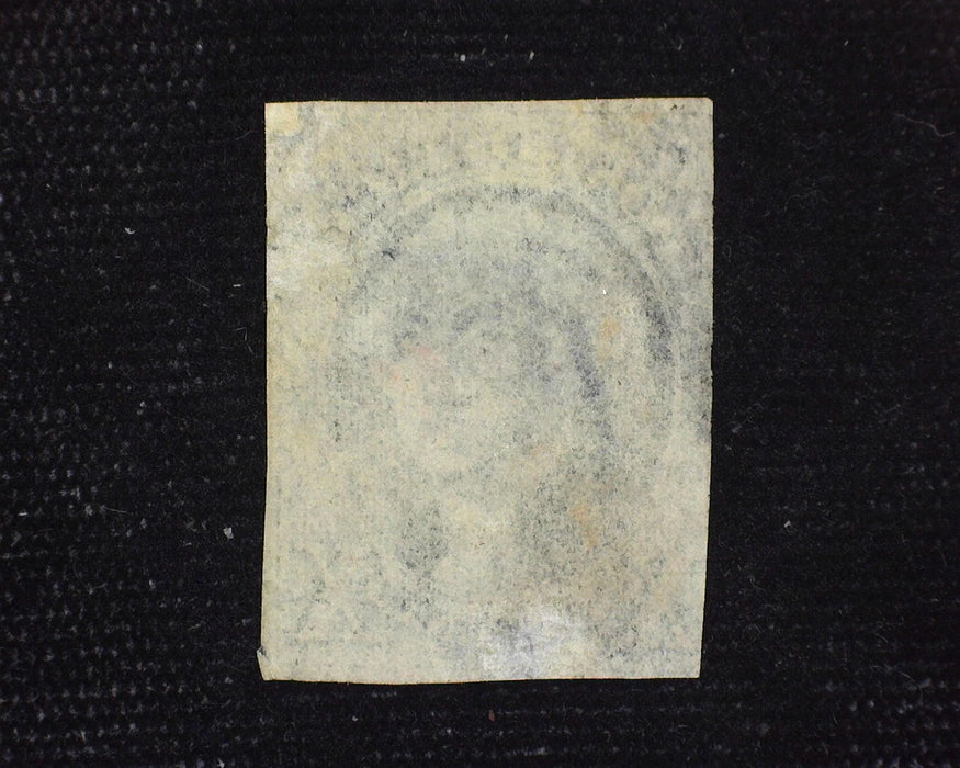 #2 10c Imperforate 3 margin stamp. Filled thins, faint red cancel. Average centering. Used - US Stamp