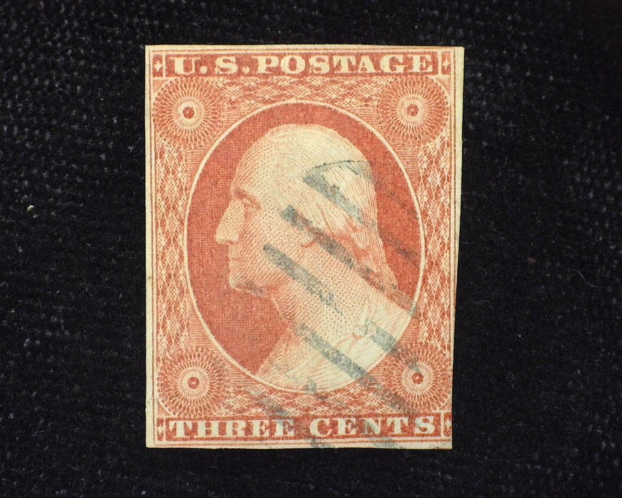 #10 3 3/4 margin stamp with great color and faint blue grid cancel. Mint F/Vf - US Stamp