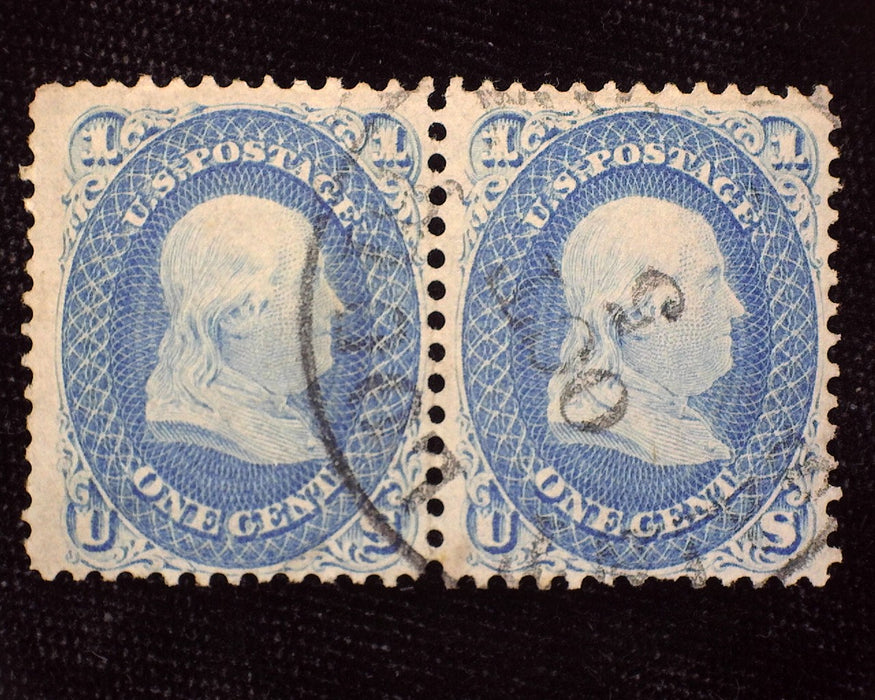 #63 Fresh horizontal pair with black circle cancel. Used F - US Stamp