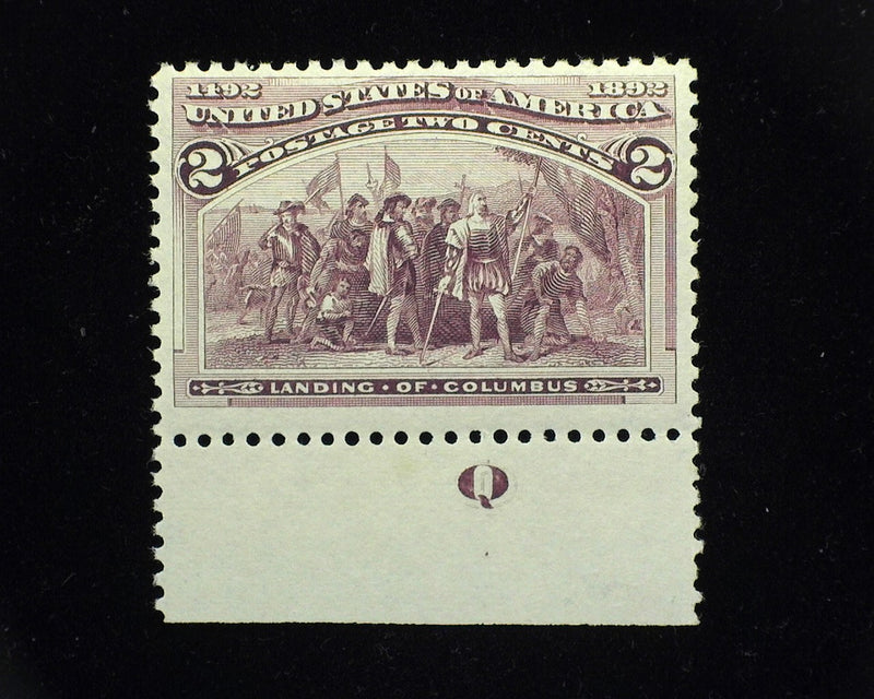 #231 Columbian. Mint VF/XF NH Bottom margin stamp with Q imprint. A fresh tall stamp. - US Stamp