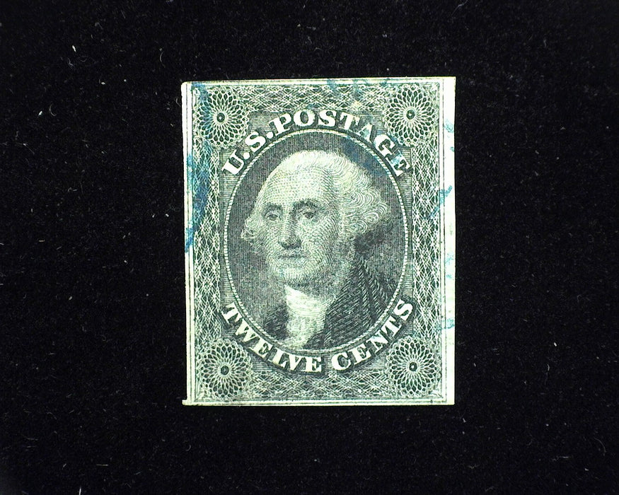 #17. 12 cent Black Imperforate Used Vf Just 4 margin stamp. Good color and very faint cancel. - US Stamp