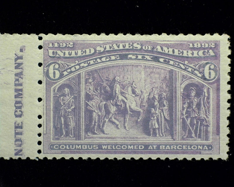 #235 6c Columbian Fresh partial imprint copy. Mint F NH - US Stamp