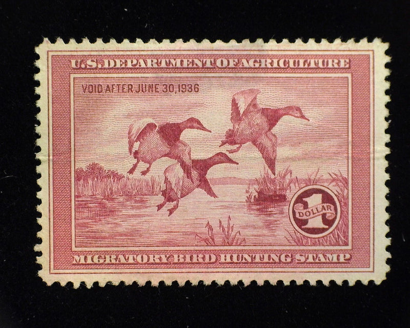 #RW2 $1.00 Hunting Permit Horizontal crease. Mint Xf/S No gum - US Stamp