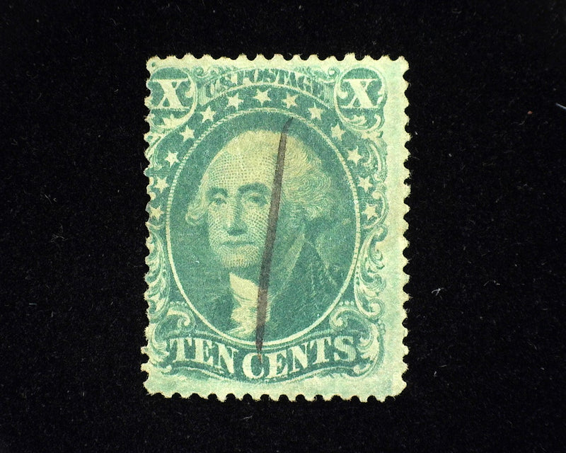 #32 10c Green Pen cancel and very faint diagonal crease. F Used - US Stamp
