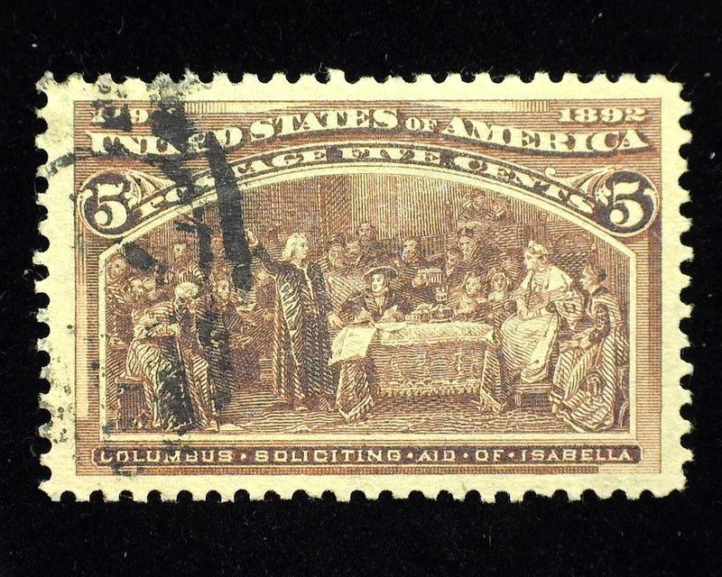 #234 5c Columbian Outstanding large margin stamp, great color. Xf/Sup Used - US Stamp