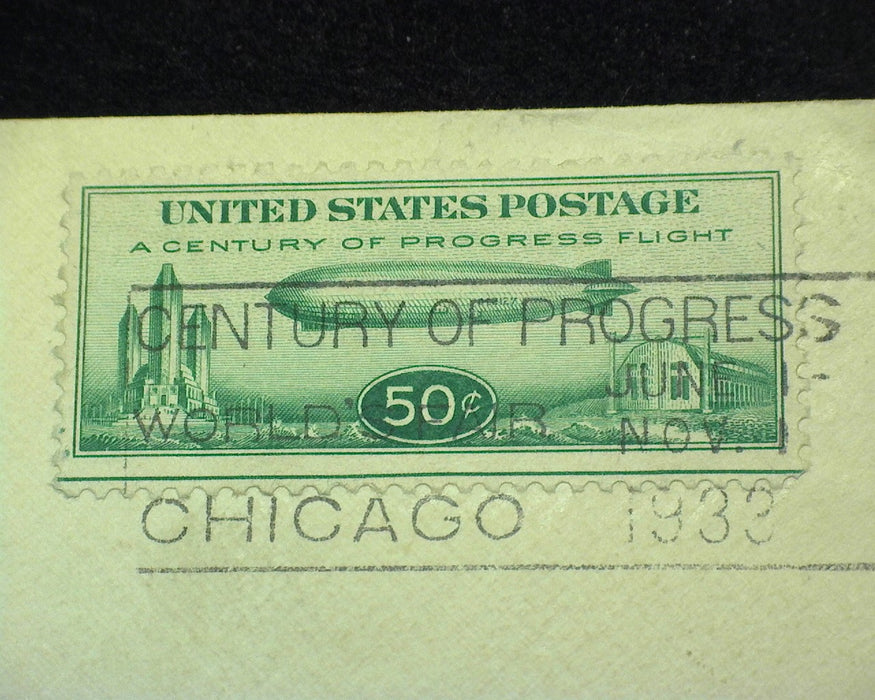 #C18 50c Graf Zeppelin Used F/Vf Stamp tied to cover Chicago to Friedrichshafen - US Stamp