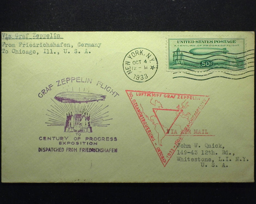 #C18 50c Graf Zeppelin Used Vf/Xf Stamp tied to cover. - US Stamp