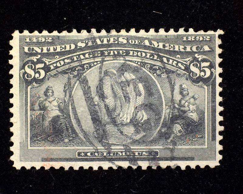 #245 $5.00 Columbian Fresh stamp with deep color. F/Vf Used - US Stamp