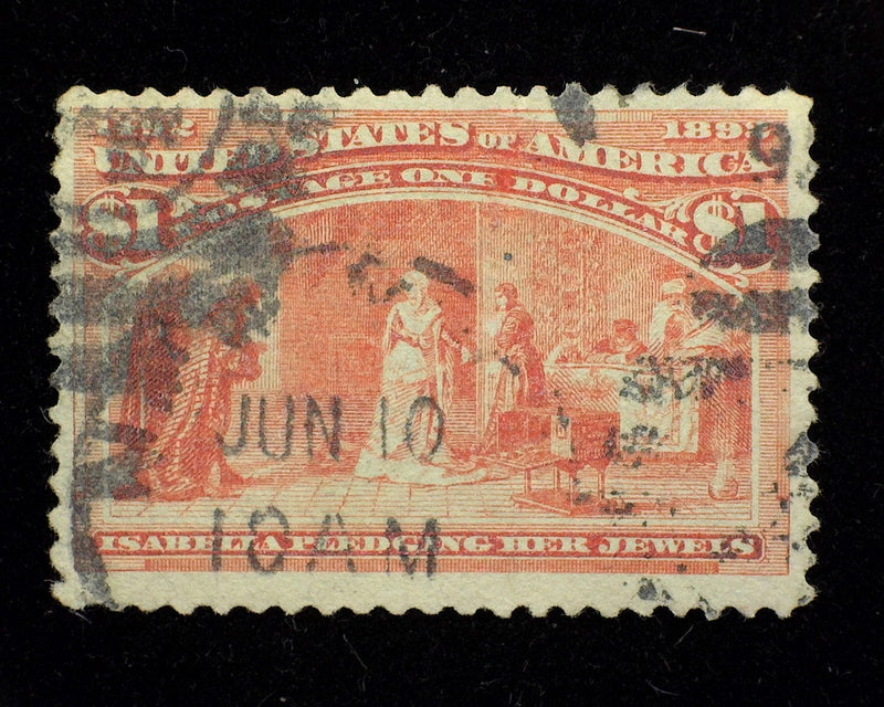 #241 $1.00 Columbian Fresh rich color. Very faint corner perf crease. Vf Used - US Stamp