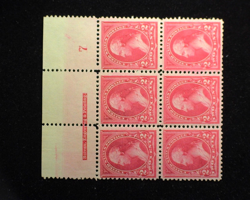 #250 Fresh plate block of 6, imprint and PL#7 Mint F/VF LH - US Stamp