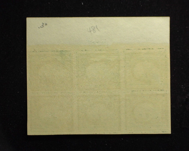 #481 Outstanding plate block of 6, imprint and PL#13338 Mint XF NH - US Stamp