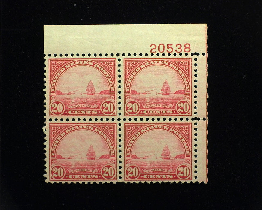 #696 20c Golden Gate Plate block of 4, PL#20538. Mint Vf LH - US Stamp