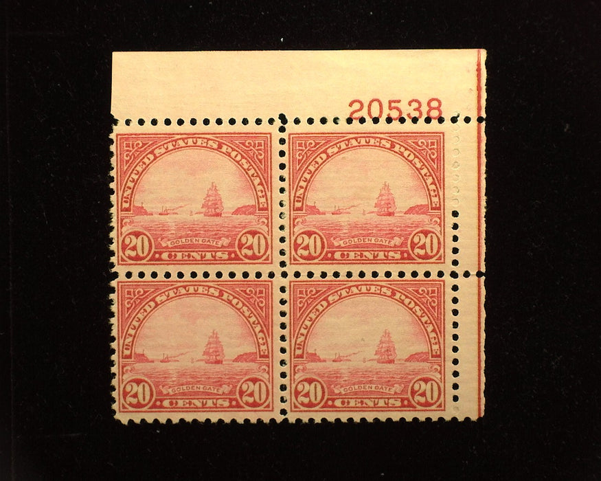 #696 20c Golden Gate Plate block of 4, PL#20538. Mint F/Vf LH - US Stamp