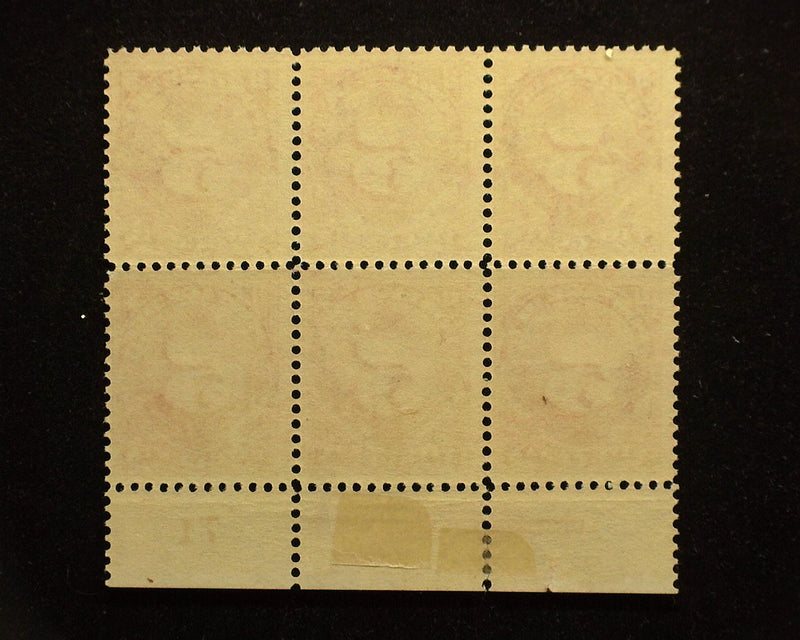 #J41 5c Postage Due Fresh plate block of 6. Imprint and PL#71. LH only in selvedge. Mint F+ LH - US Stamp