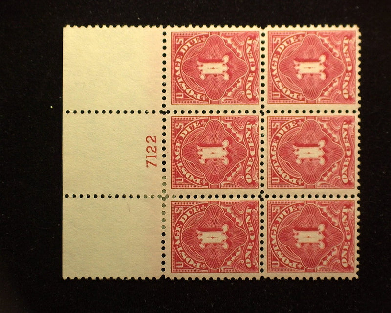 #J61 1c Postage Due Plate Block Full top PL#7122. Choice. Mint Vf LH - US Stamp