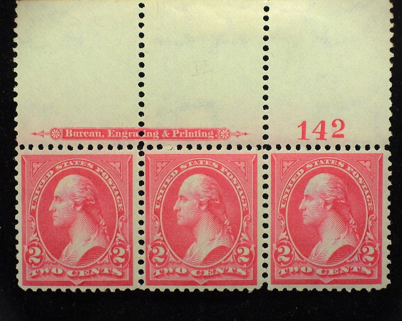 #267 Top margin strip of 3, imprint and PL#142. Mint Vf NH - US Stamp
