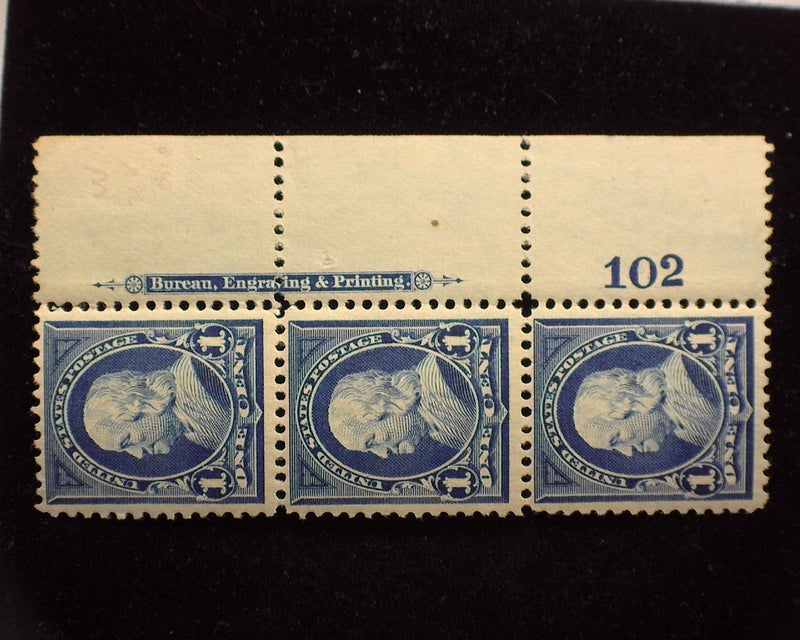 #264 Top stamp LH rest NH right margin strip of 3, imprint and PL#102. Mint Vf LH - US Stamp