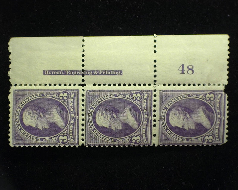 #253 Right margin strip of 3, imprint and PL#48. Mint F LH Center stamp is NH. - US Stamp