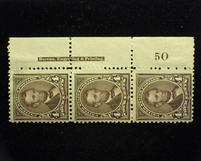 #254 Right margin strip of 3, imprint and PL#50. Fresh. Mint F+ LH - US Stamp