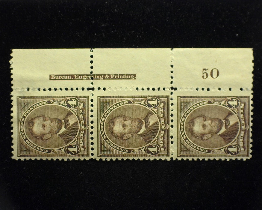 #254 Right margin strip of 3, imprint and PL#50. Fresh. Mint F+ LH - US Stamp