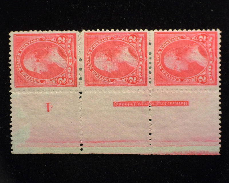 #250 Left margin strip of 3, imprint and PL#4. Mint Vf No gum - US Stamp