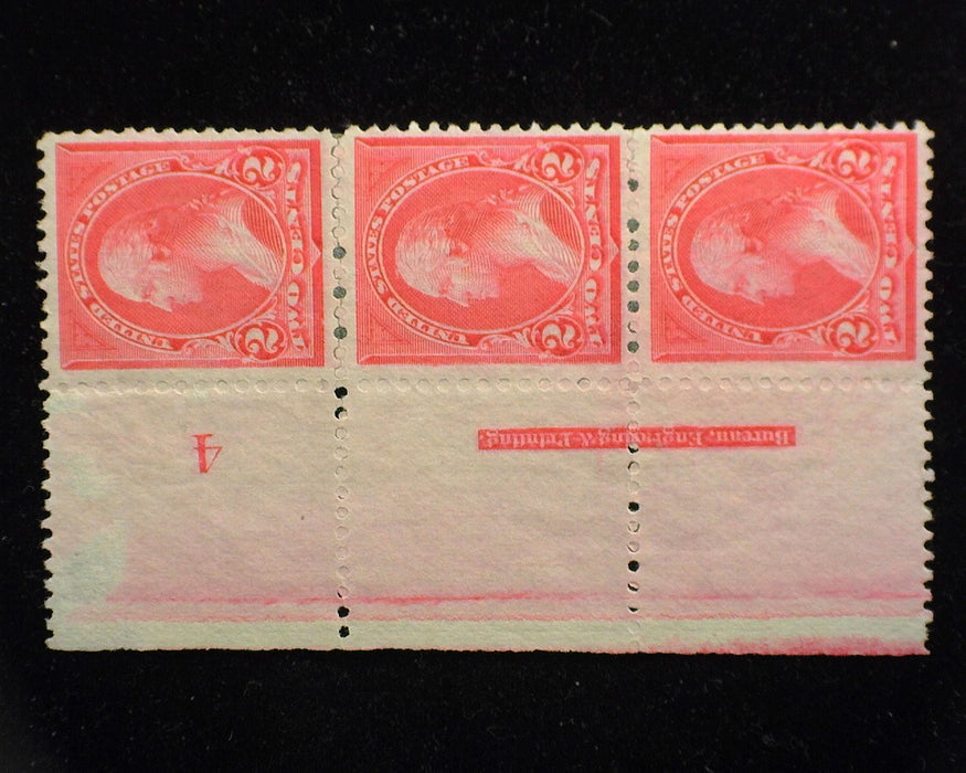 #250 Left margin strip of 3, imprint and PL#4. Mint Vf No gum - US Stamp