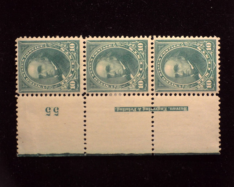 #273 Left margin strip of 3, imprint and PL#55. Mint F/Vf LH - US Stamp