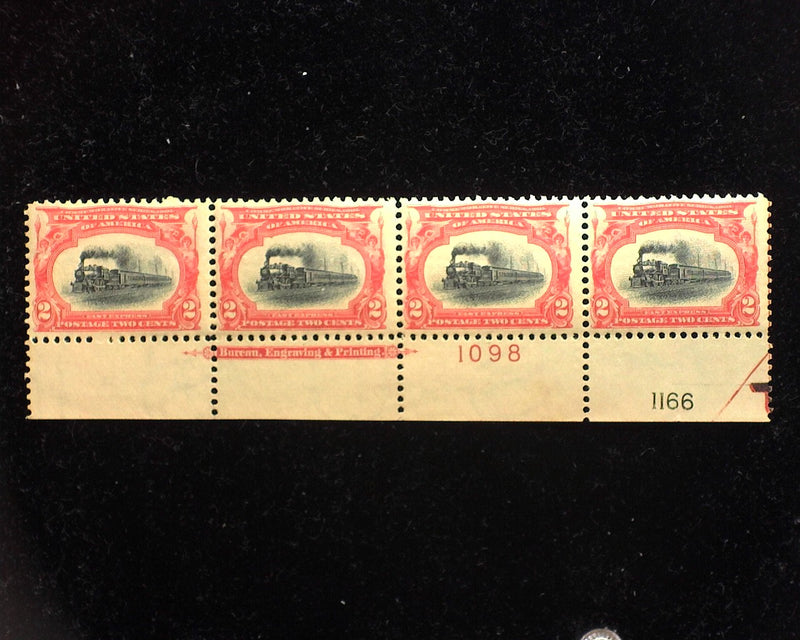 #295 2c Pan American Bottom margin strip of 4, imprint and PL#1098 and 1166. Pretty show piece. Mint F/Vf NH - US Stamp