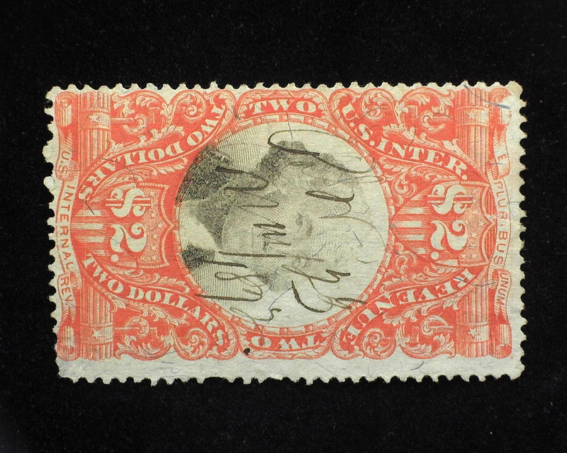 #R145 $2.00 Revenue. Rich color thin. F Used - US Stamp