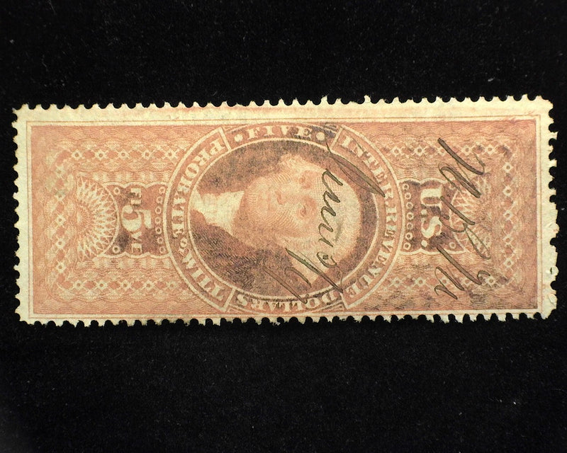 #R92c $5.00 Revenue. F Used - US Stamp