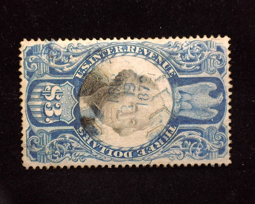 #R125 $3 Revenue. Cut cancel. VF Used - US Stamp
