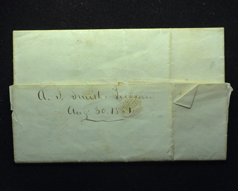 #10A Cover Four margin stamp with red grid cancel on folded letter from Newark. - US Stamp