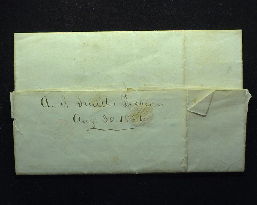 #10A Cover Four margin stamp with red grid cancel on folded letter from Newark. - US Stamp