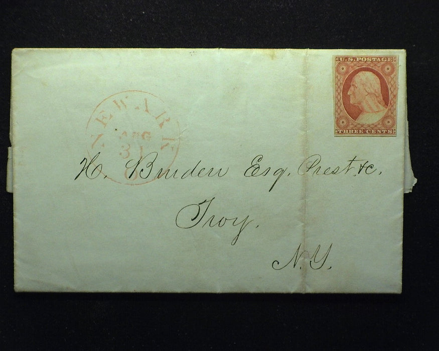#10A Cover Four margin stamp with red grid cancel on folded letter from Newark. - US Stamp